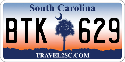 SC license plate BTK629