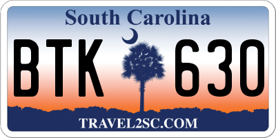 SC license plate BTK630