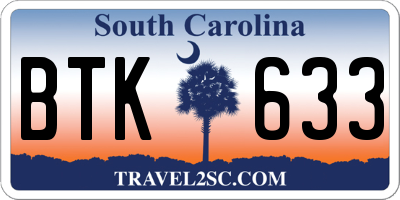 SC license plate BTK633