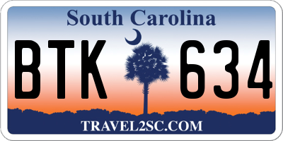 SC license plate BTK634