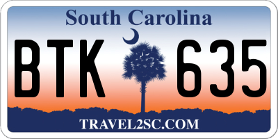 SC license plate BTK635