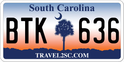 SC license plate BTK636