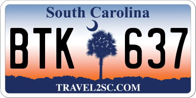 SC license plate BTK637