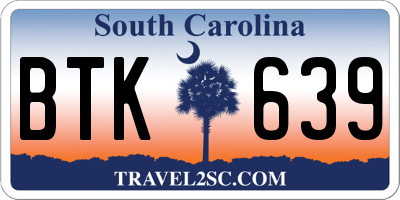 SC license plate BTK639