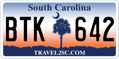 SC license plate BTK642
