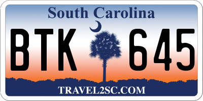 SC license plate BTK645