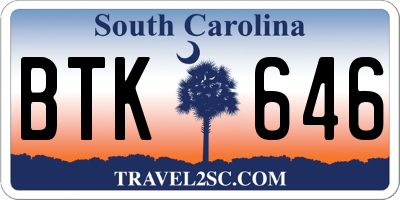 SC license plate BTK646