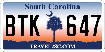 SC license plate BTK647