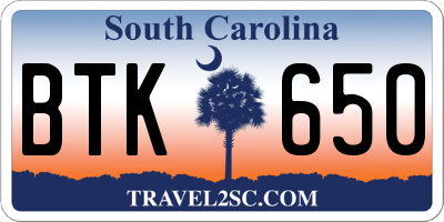 SC license plate BTK650