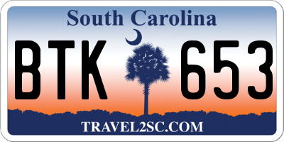 SC license plate BTK653