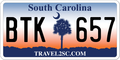 SC license plate BTK657