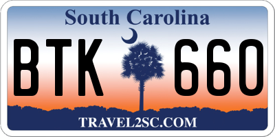 SC license plate BTK660