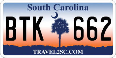 SC license plate BTK662