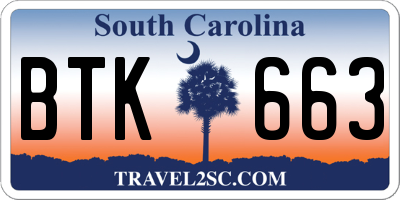 SC license plate BTK663