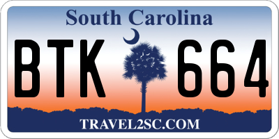 SC license plate BTK664