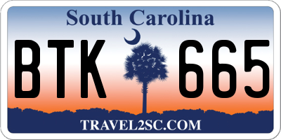 SC license plate BTK665