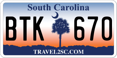 SC license plate BTK670