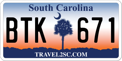 SC license plate BTK671