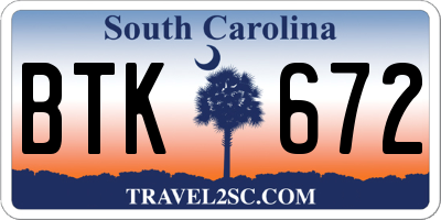 SC license plate BTK672