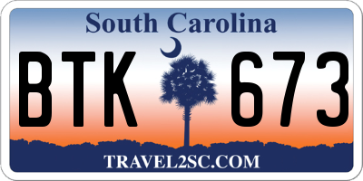 SC license plate BTK673