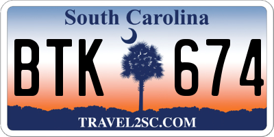 SC license plate BTK674