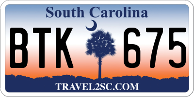 SC license plate BTK675