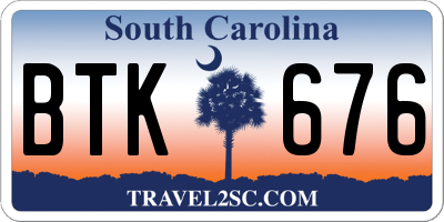 SC license plate BTK676