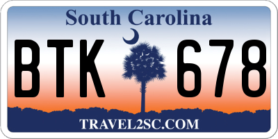 SC license plate BTK678