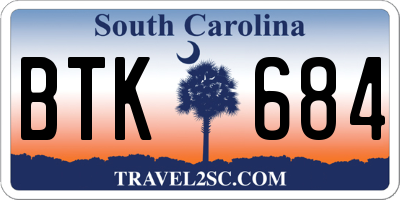 SC license plate BTK684