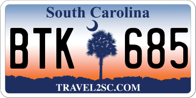 SC license plate BTK685