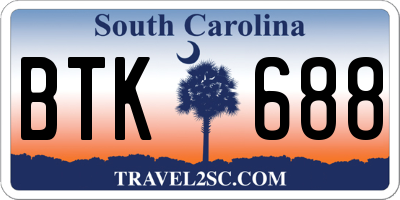 SC license plate BTK688