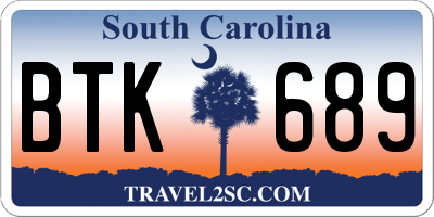 SC license plate BTK689