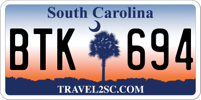 SC license plate BTK694