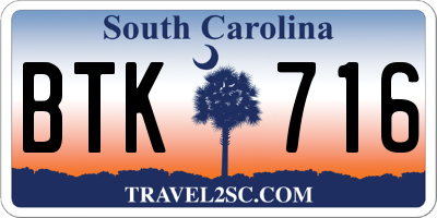 SC license plate BTK716