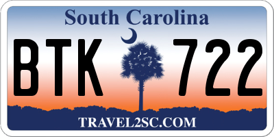 SC license plate BTK722