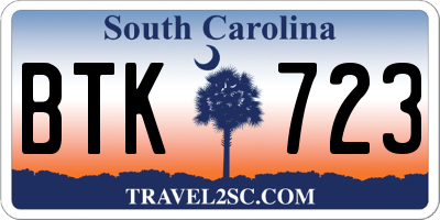 SC license plate BTK723