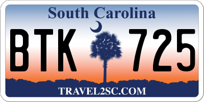 SC license plate BTK725