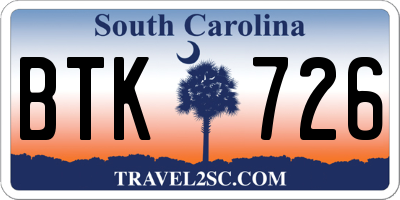 SC license plate BTK726
