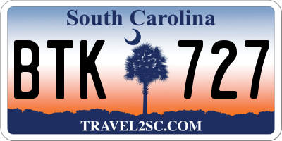 SC license plate BTK727