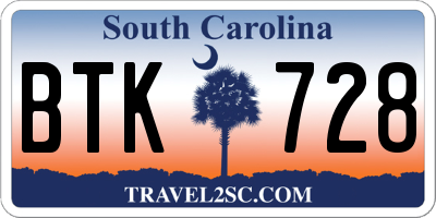 SC license plate BTK728