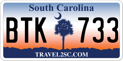 SC license plate BTK733