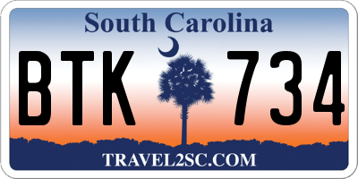 SC license plate BTK734