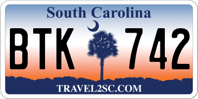 SC license plate BTK742