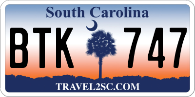 SC license plate BTK747