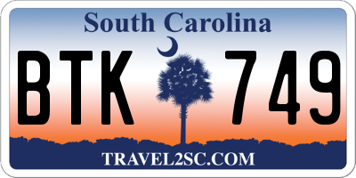 SC license plate BTK749