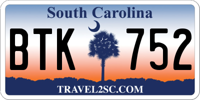 SC license plate BTK752