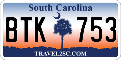 SC license plate BTK753