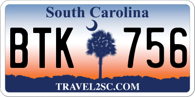 SC license plate BTK756