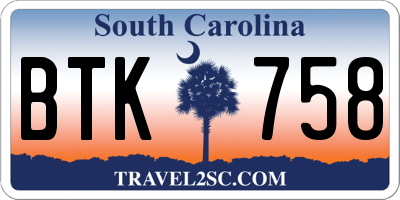 SC license plate BTK758