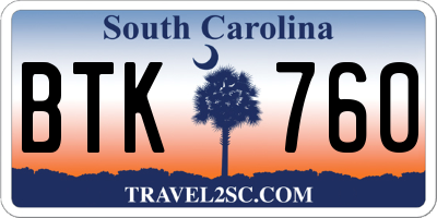 SC license plate BTK760